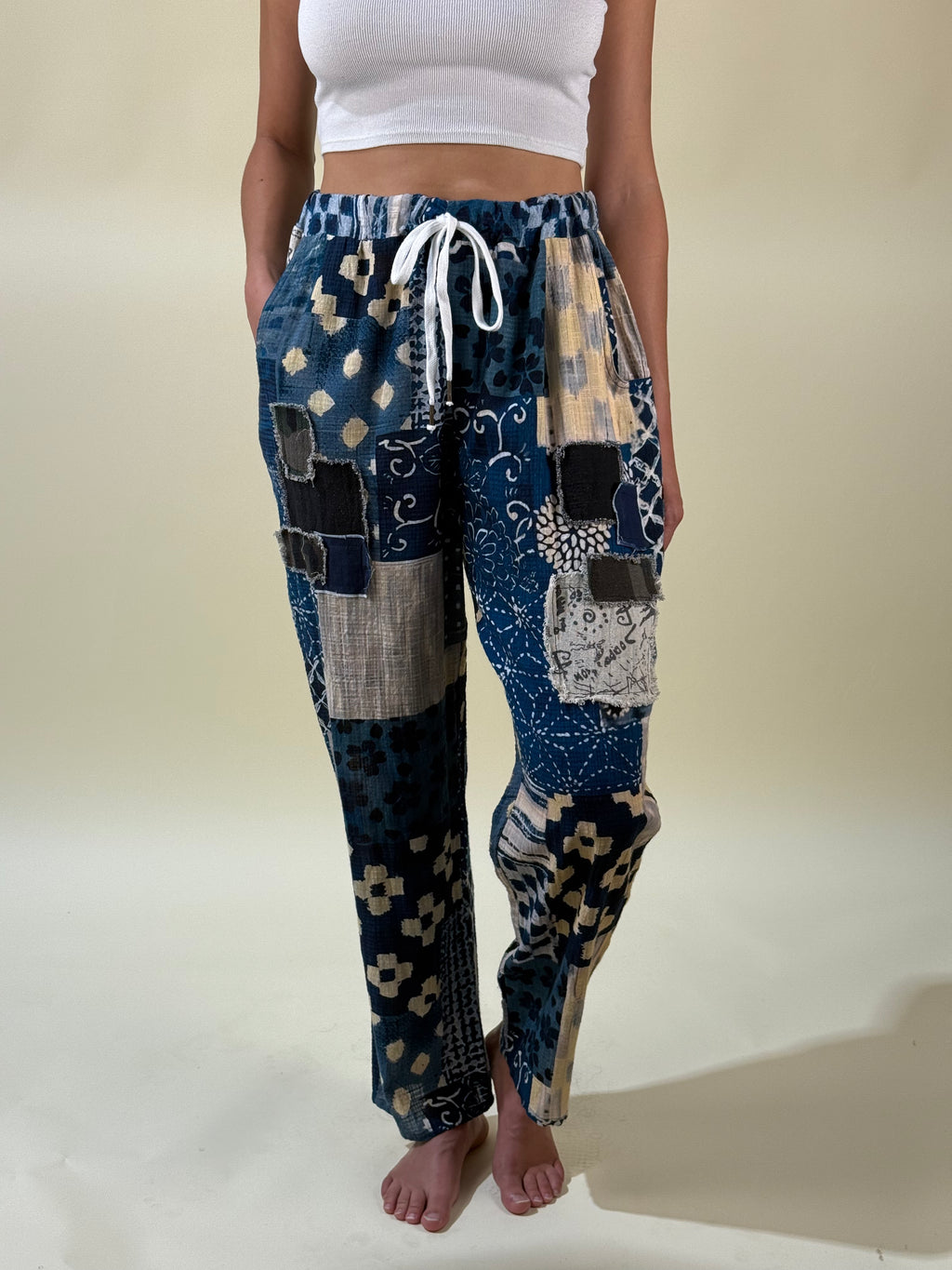 Blue Patchwork Pants