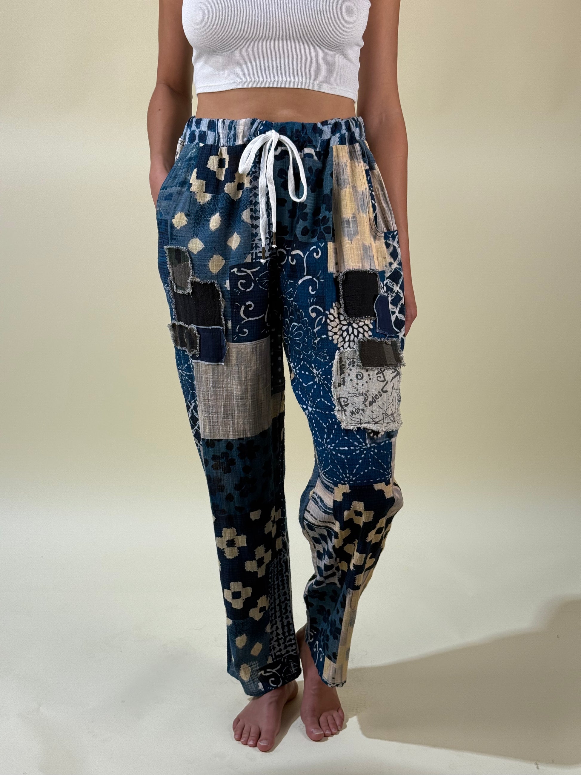 Blue Patchwork Pants