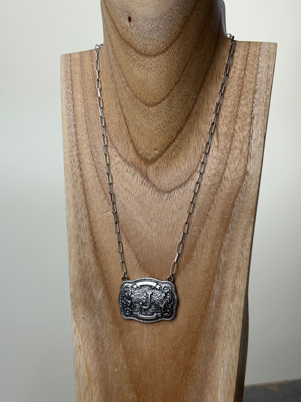 Belt Buckle Initial Necklace