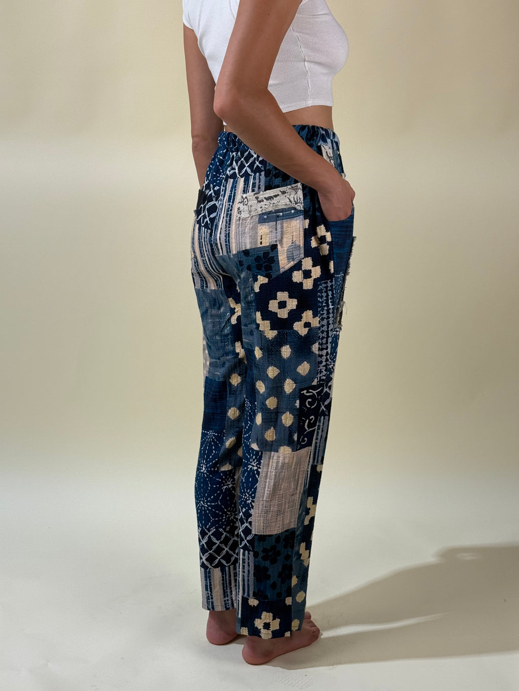 Blue Patchwork Pants