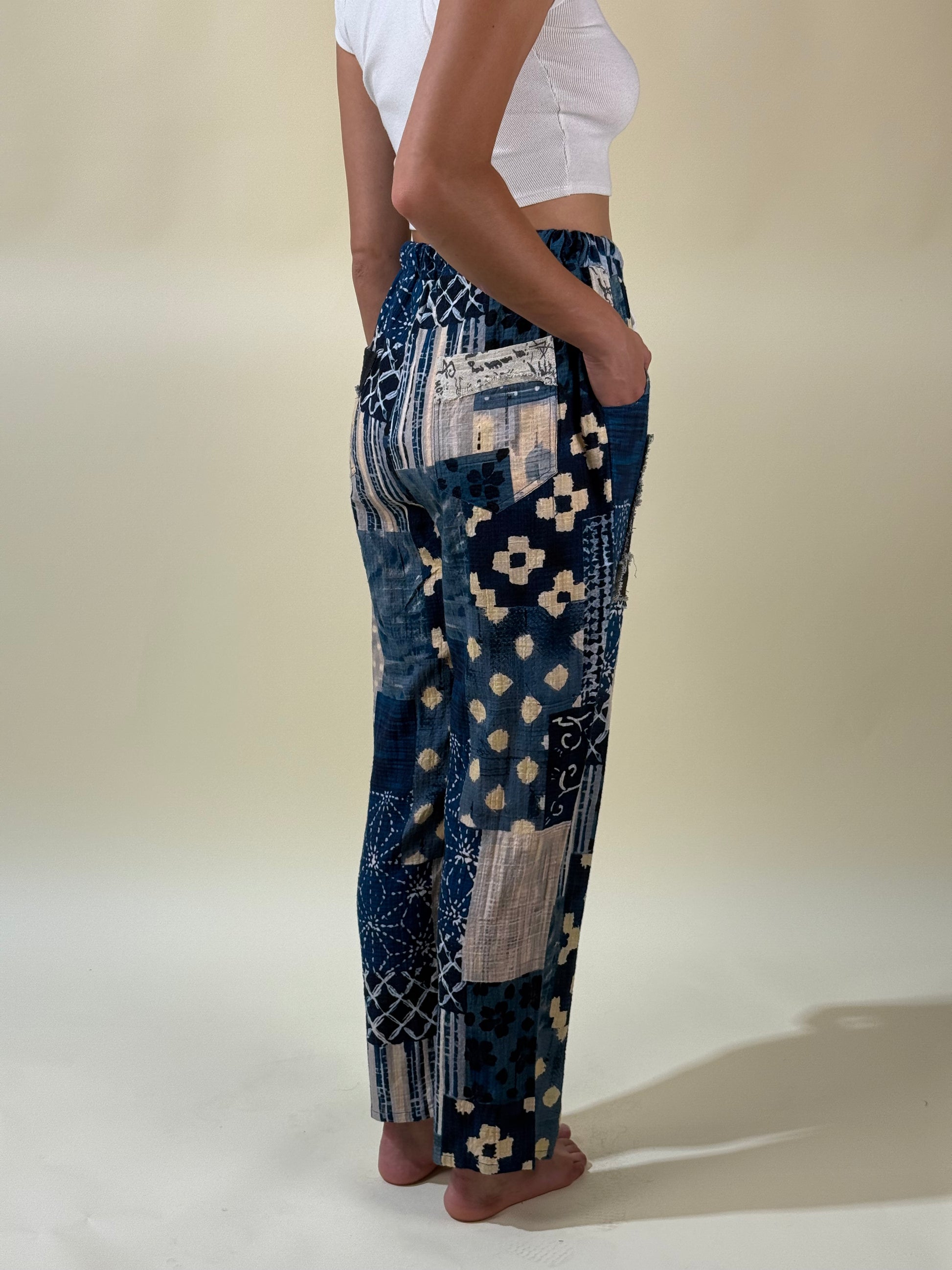 Blue Patchwork Pants