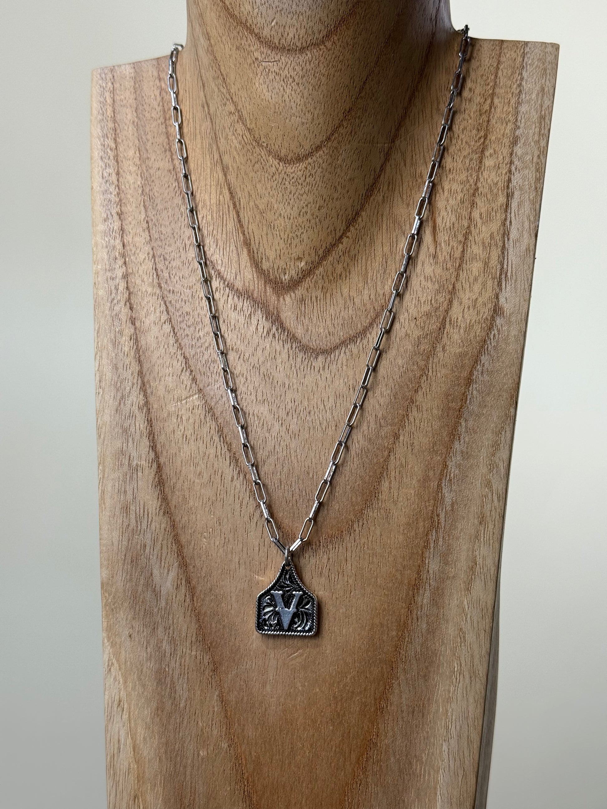 Ear Tag Initial Necklace