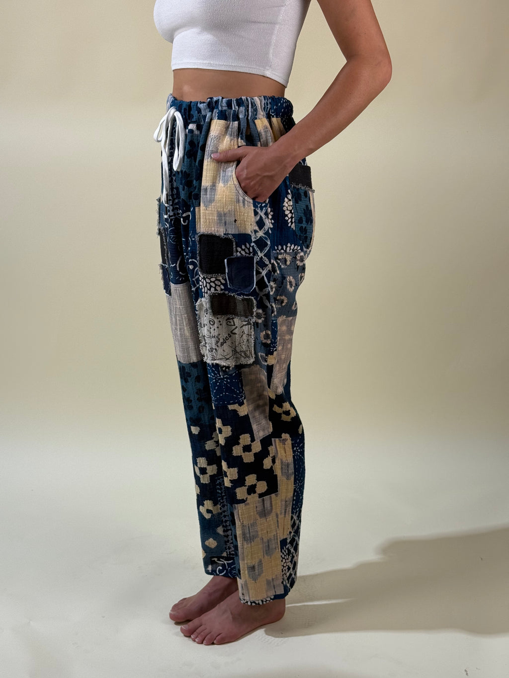 Blue Patchwork Pants
