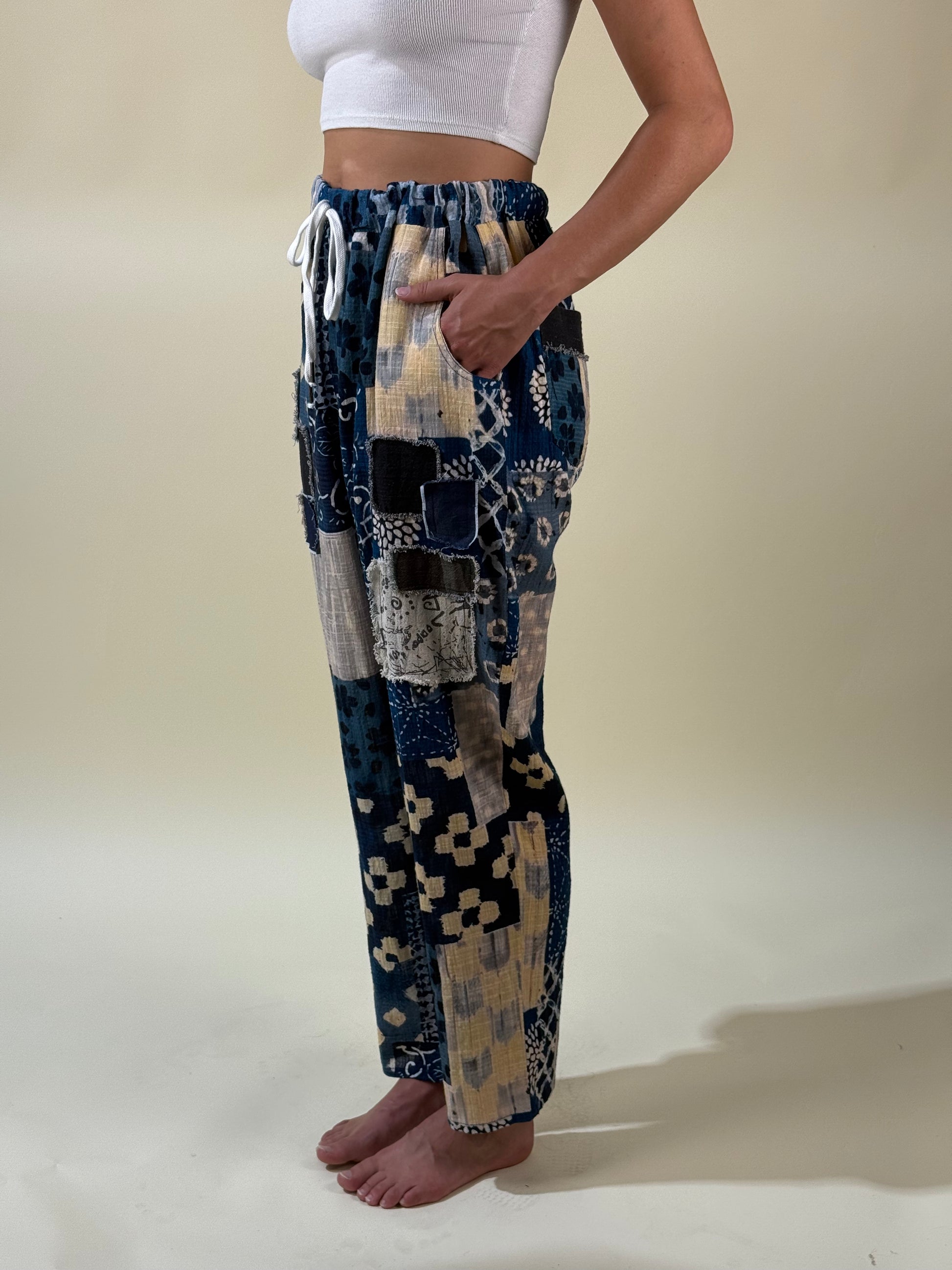 Blue Patchwork Pants