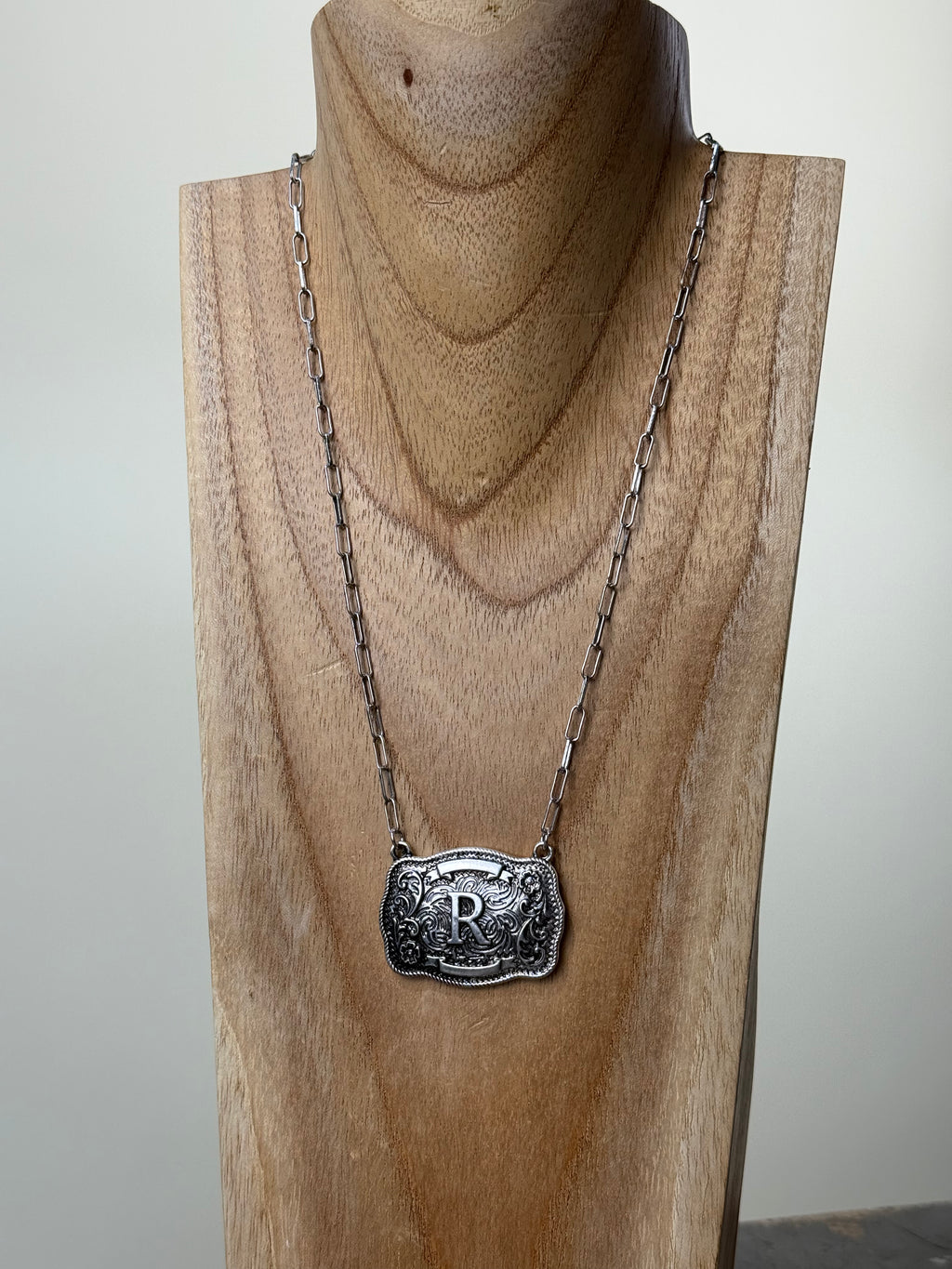 Belt Buckle Initial Necklace