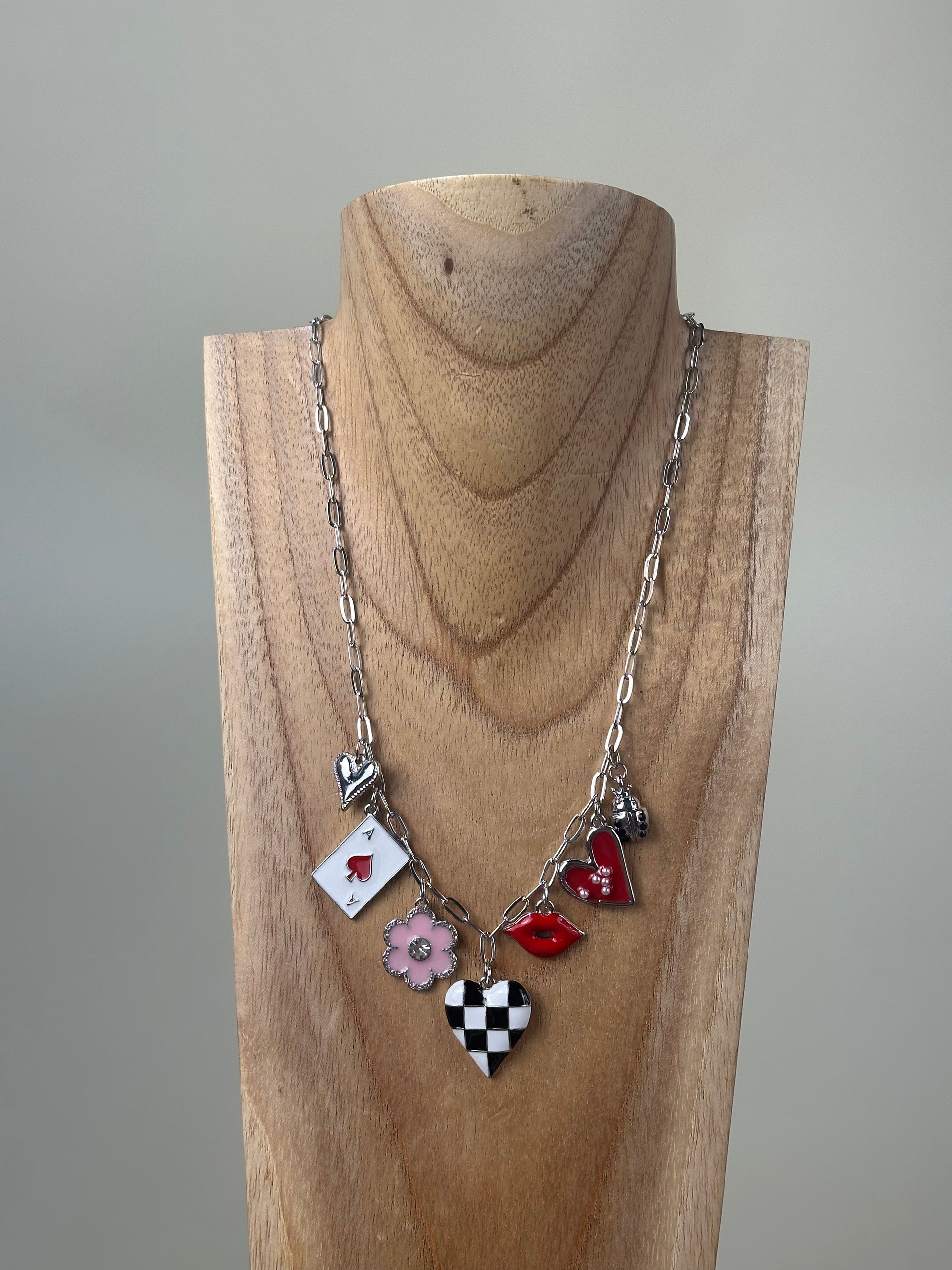 Hearts Charm Necklace Silver