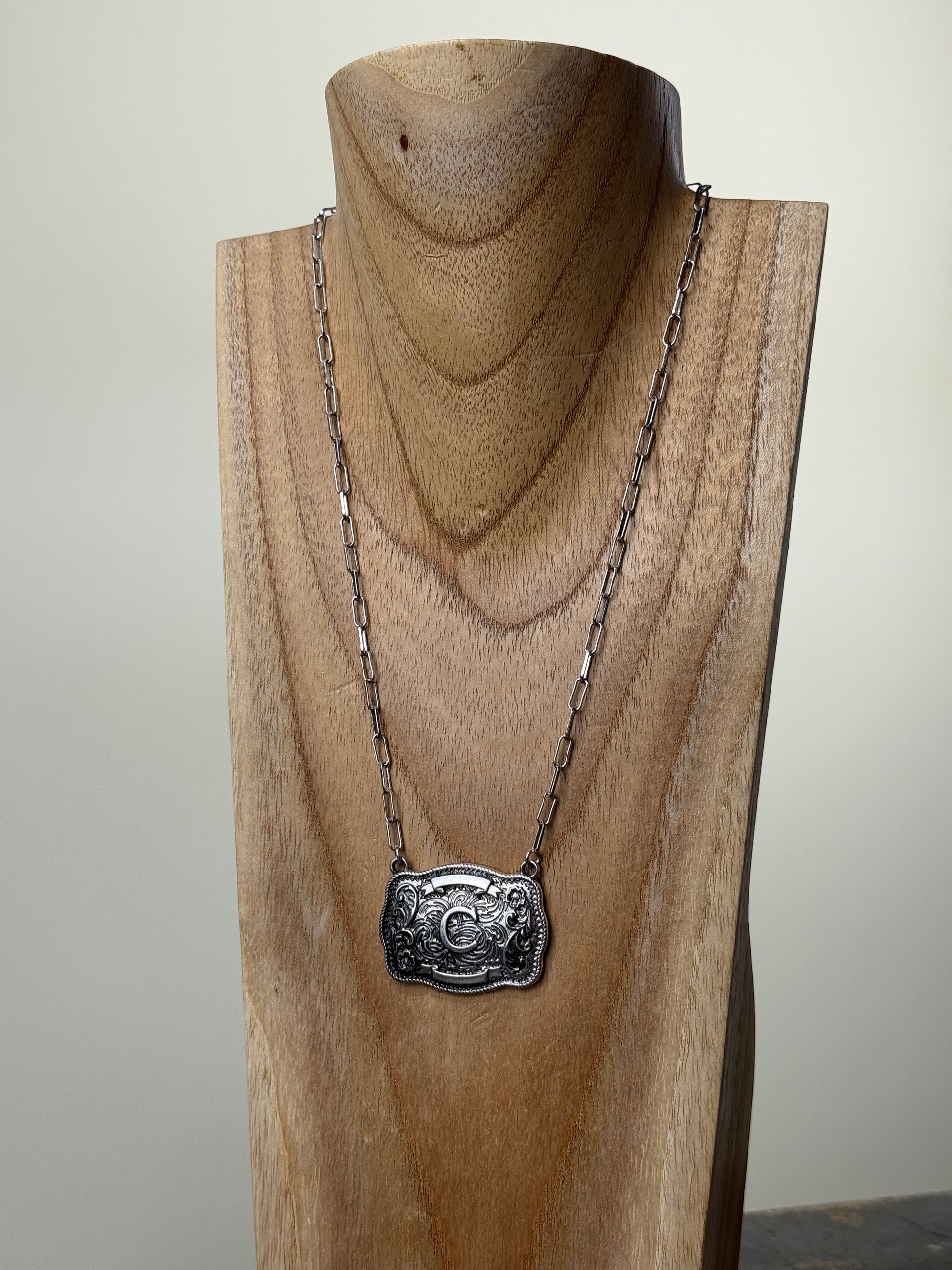 Belt Buckle Initial Necklace