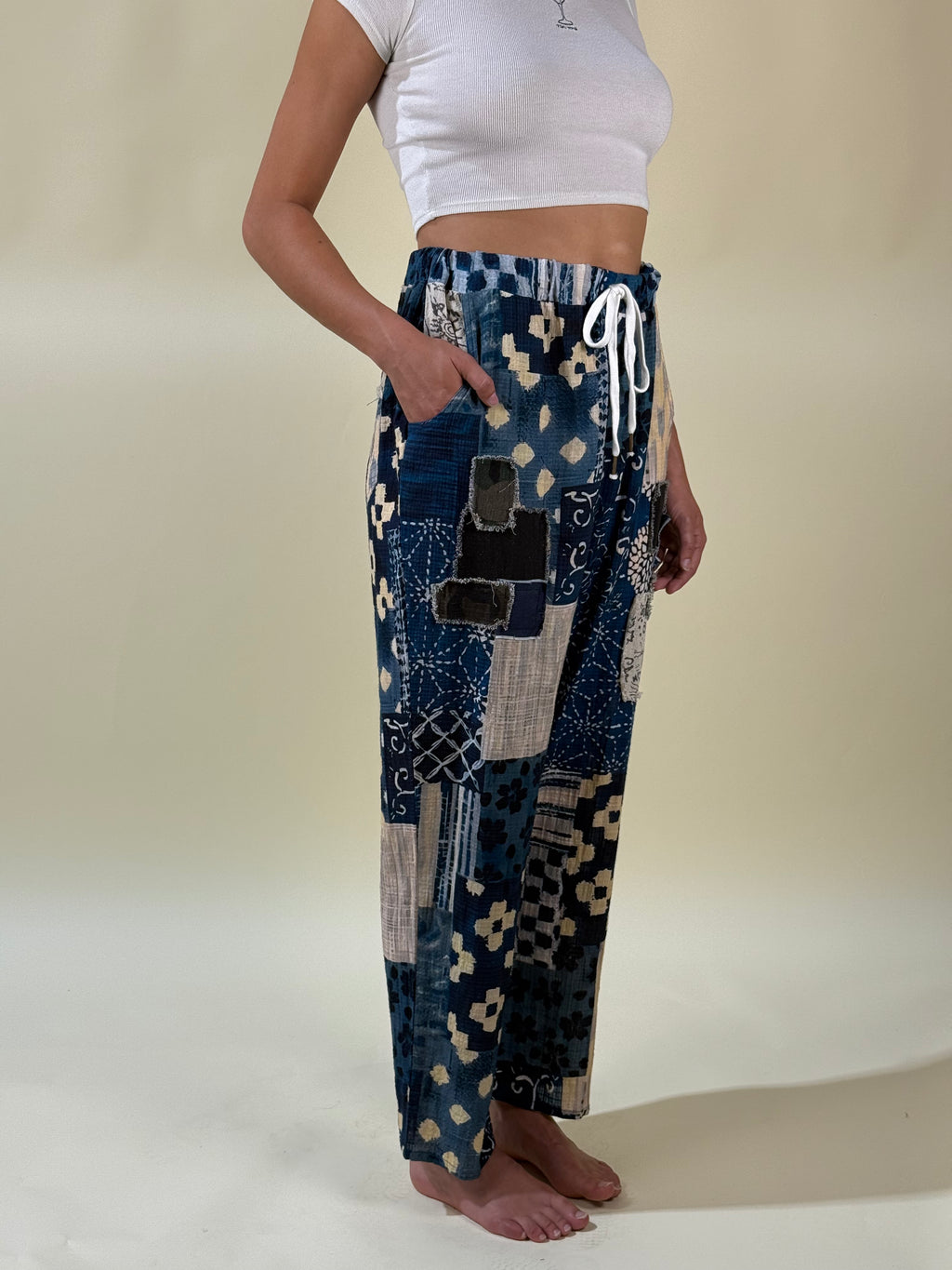 Blue Patchwork Pants