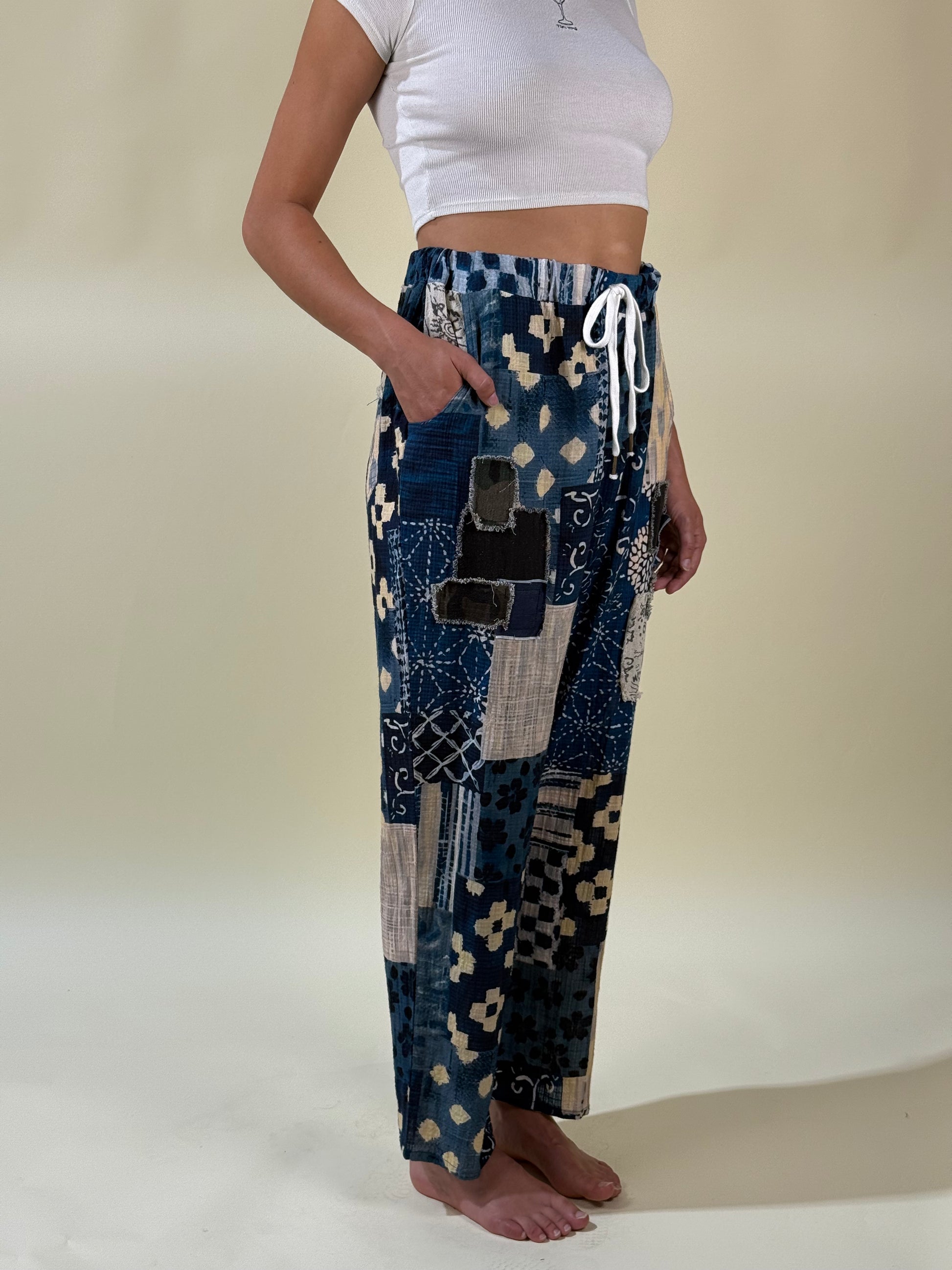 Blue Patchwork Pants