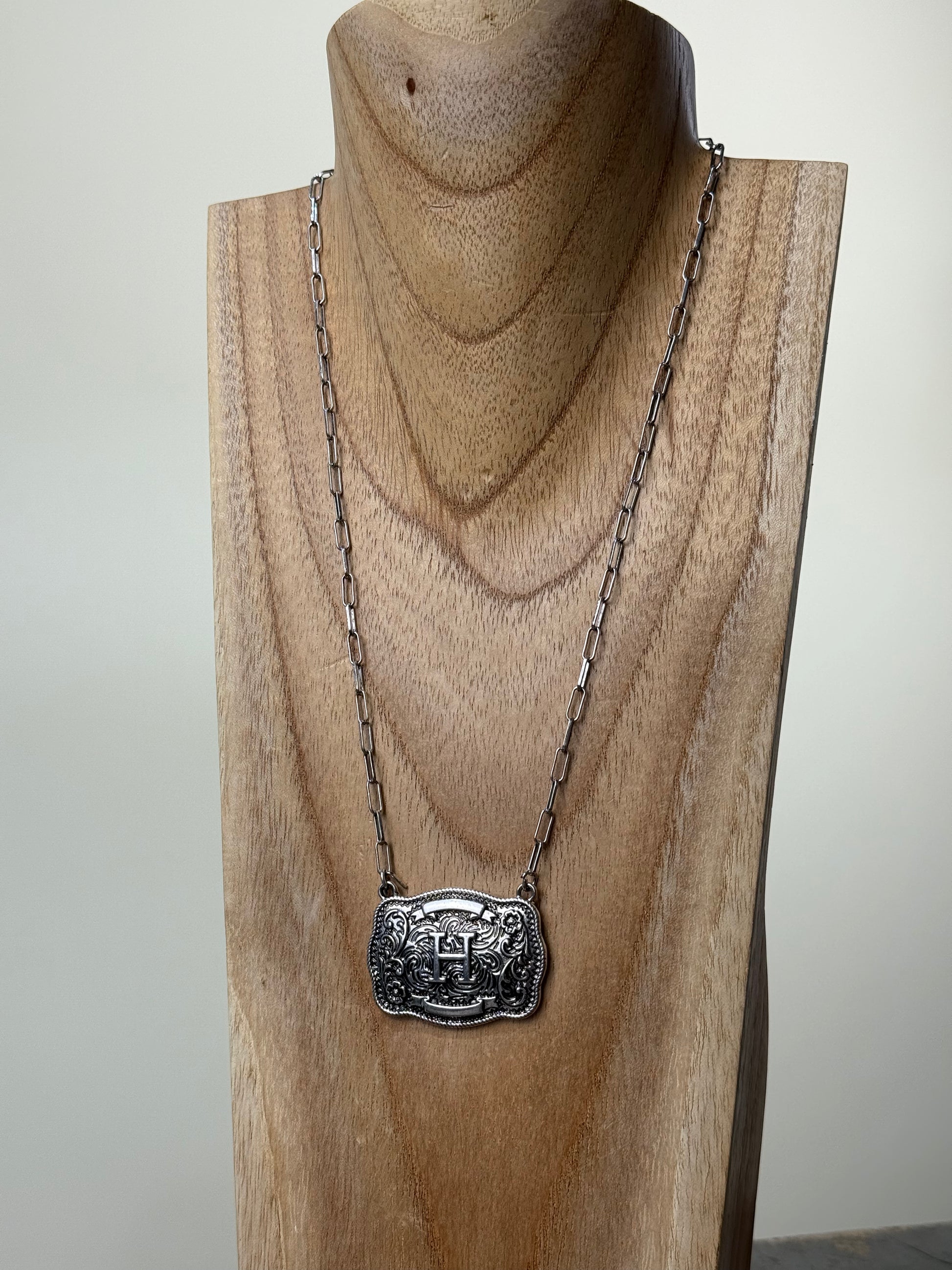 Belt Buckle Initial Necklace