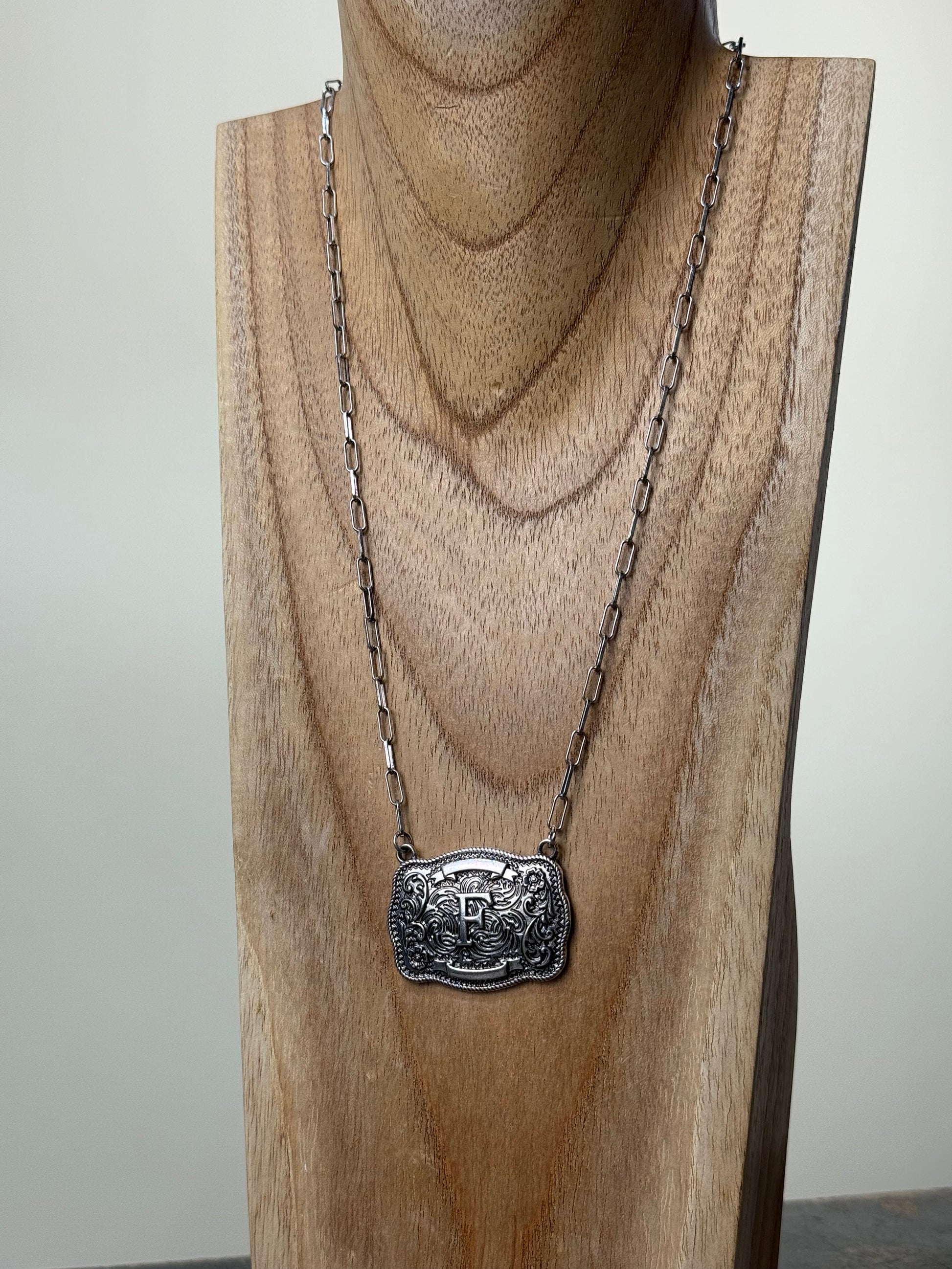 Belt Buckle Initial Necklace
