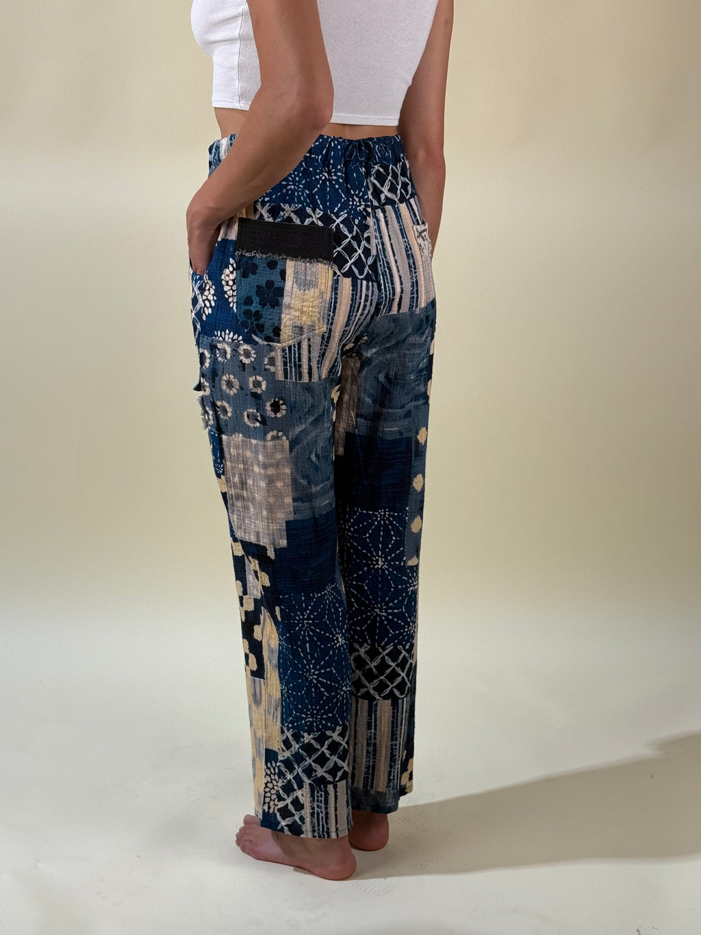 Blue Patchwork Pants