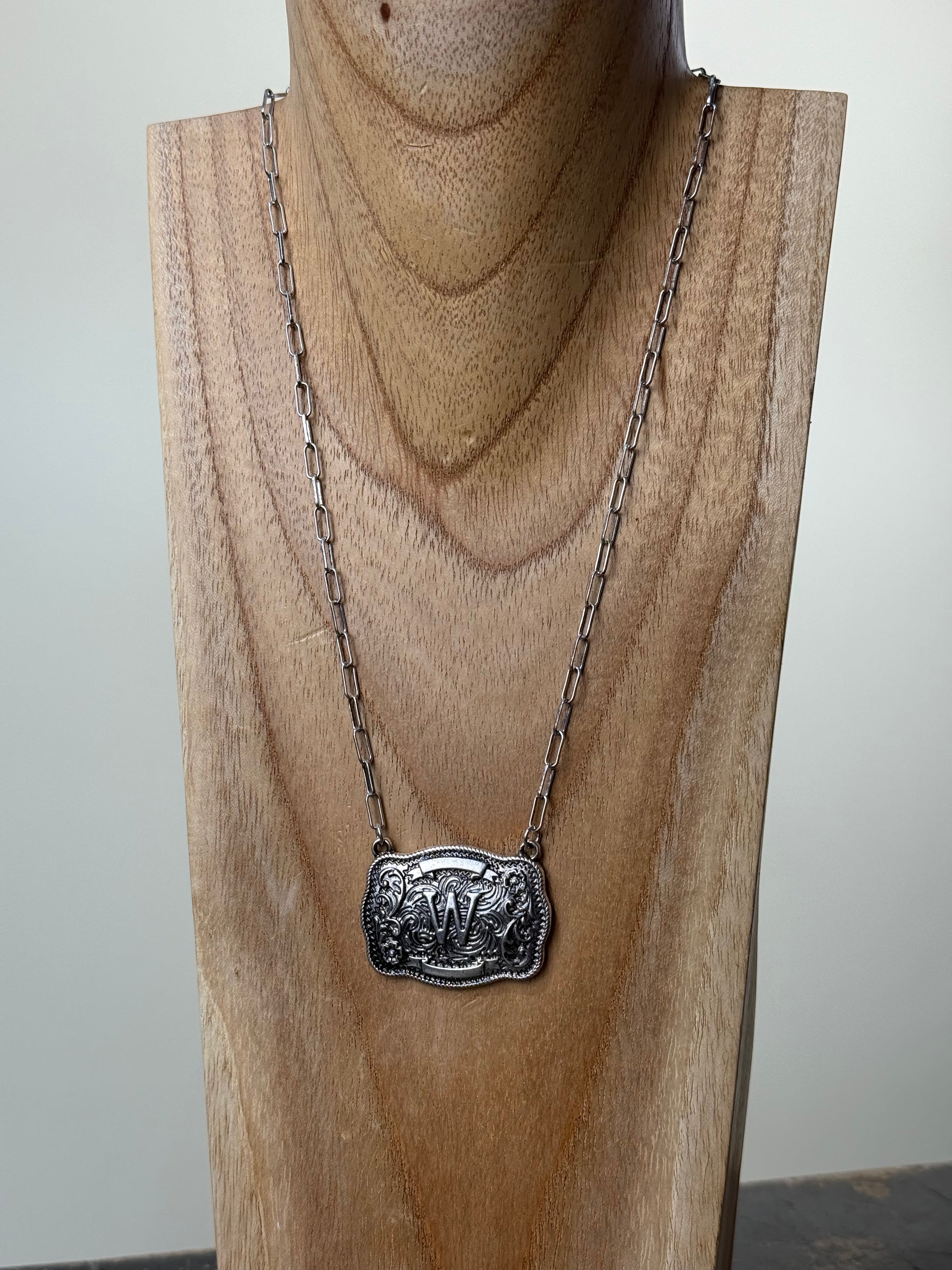 Belt Buckle Initial Necklace