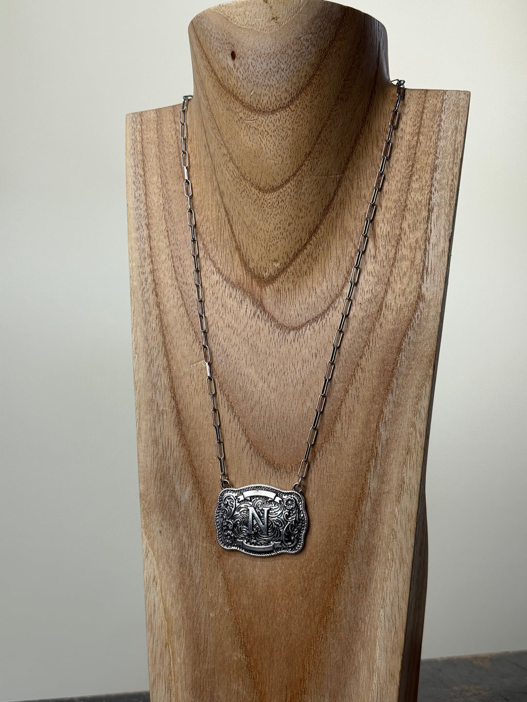 Belt Buckle Initial Necklace