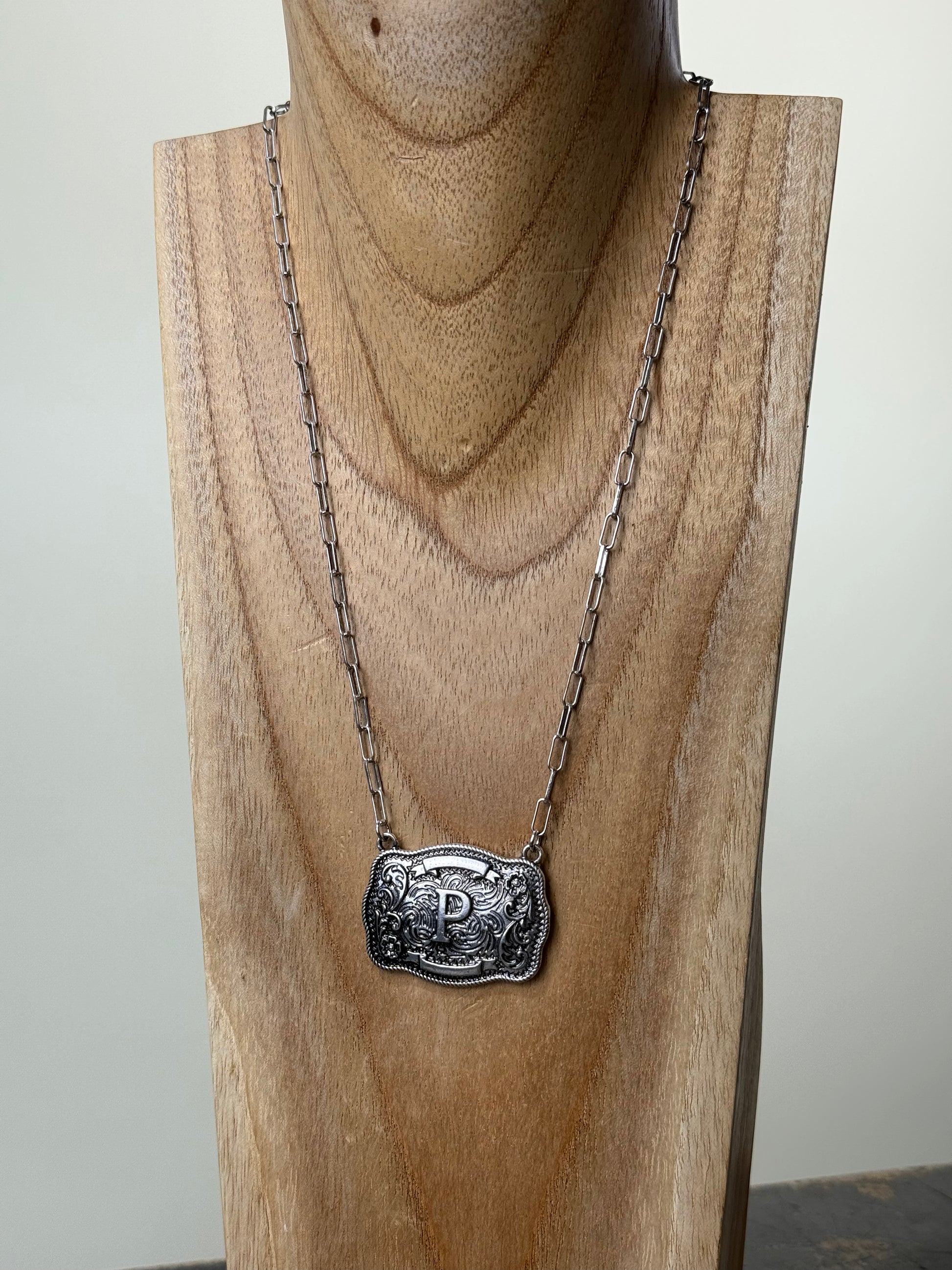 Belt Buckle Initial Necklace