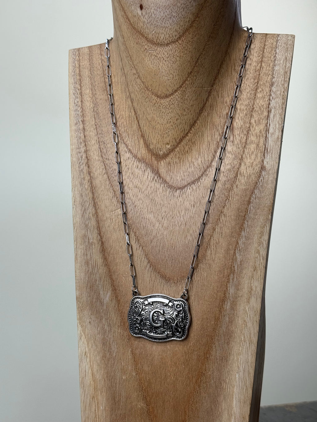 Belt Buckle Initial Necklace