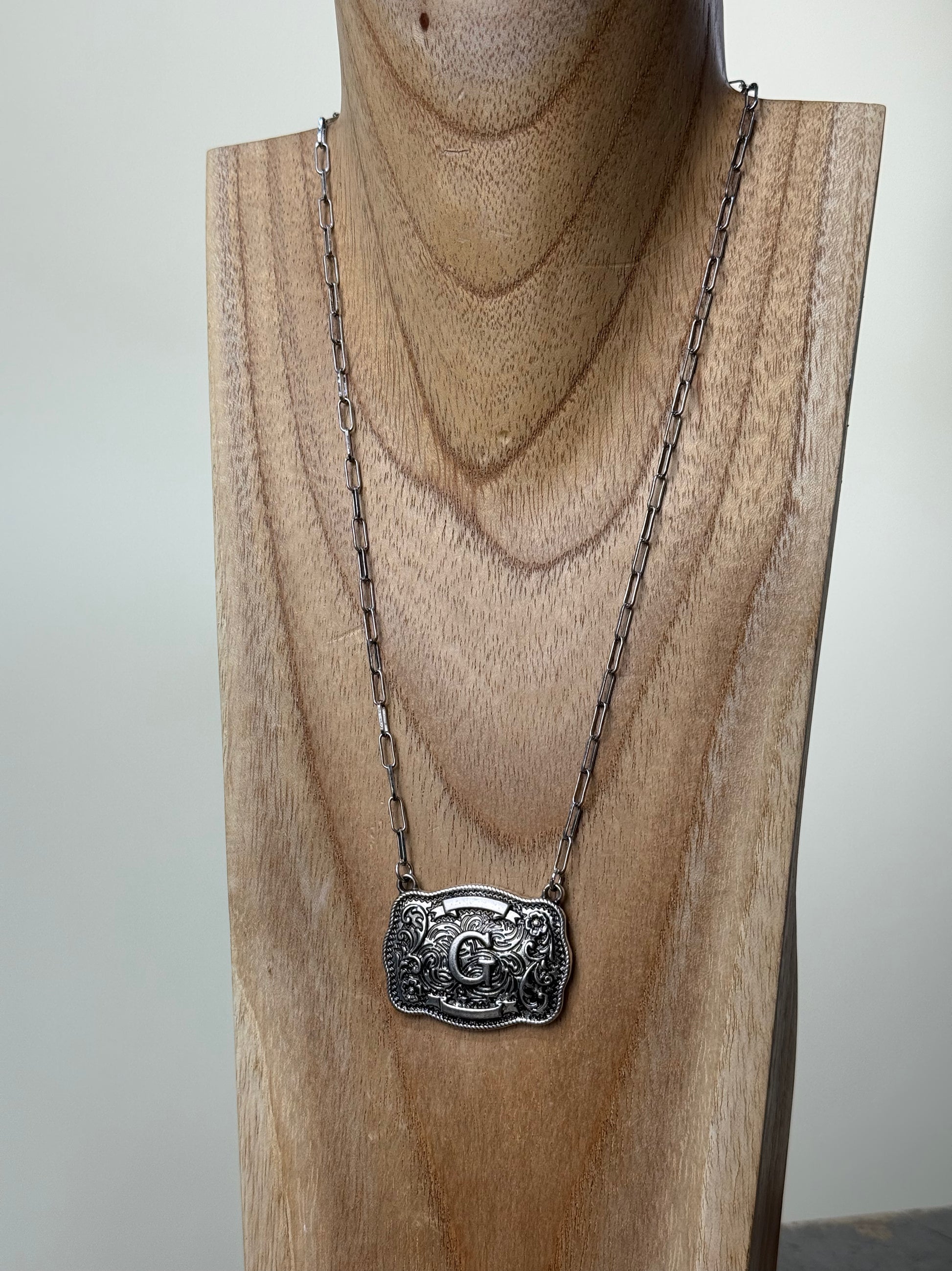 Belt Buckle Initial Necklace