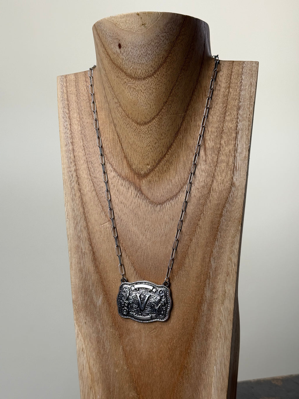 Belt Buckle Initial Necklace