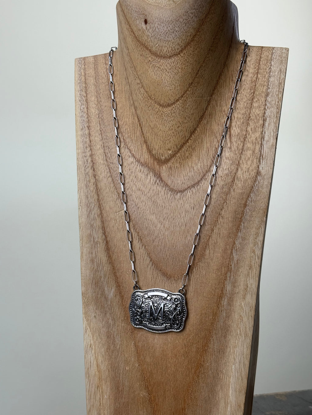 Belt Buckle Initial Necklace