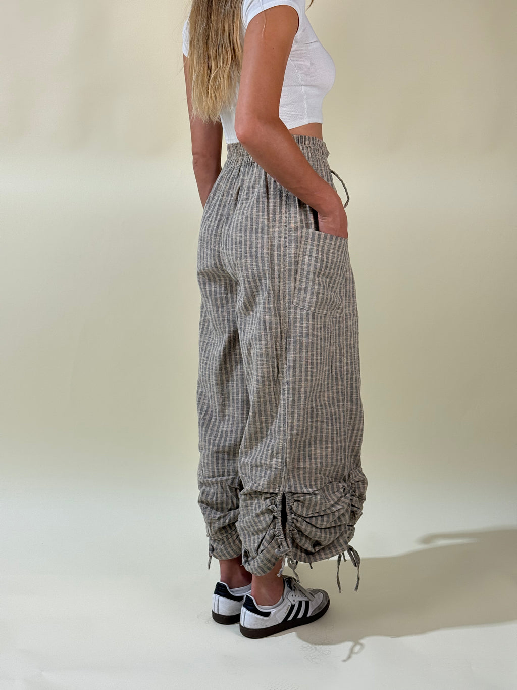 Pinstriped Wide Leg Draw String Pants