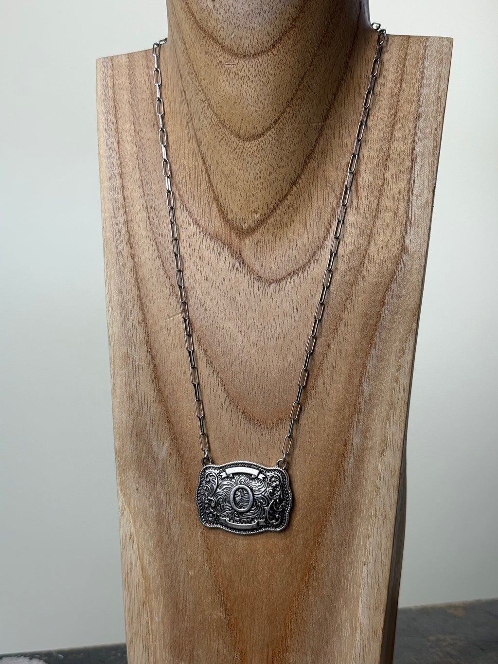 Belt Buckle Initial Necklace