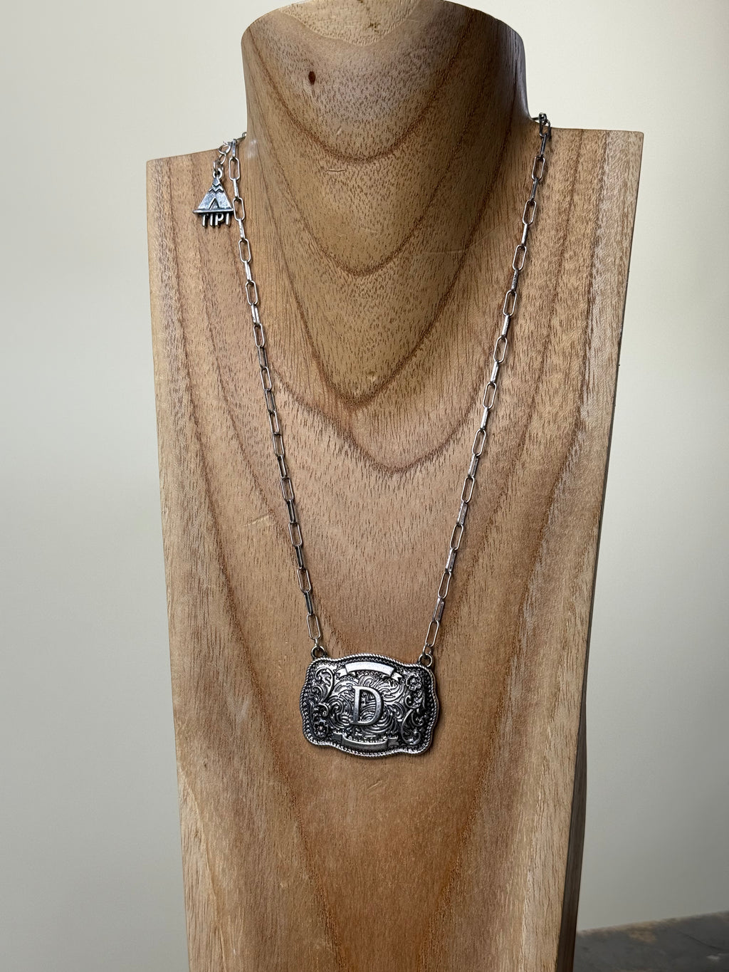 Belt Buckle Initial Necklace