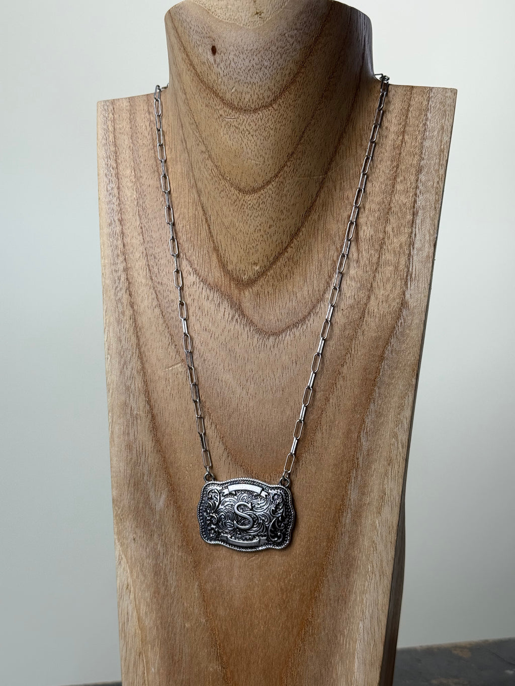 Belt Buckle Initial Necklace