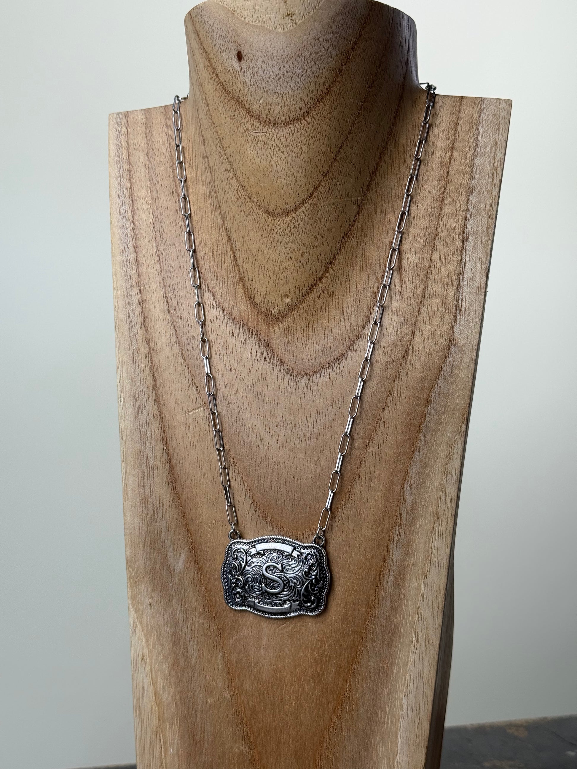 Belt Buckle Initial Necklace