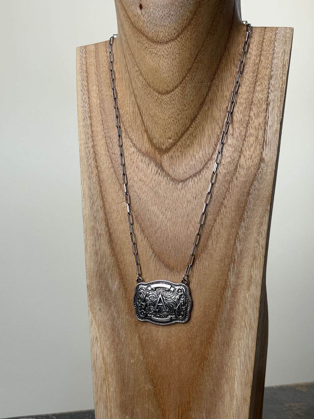 Belt Buckle Initial Necklace