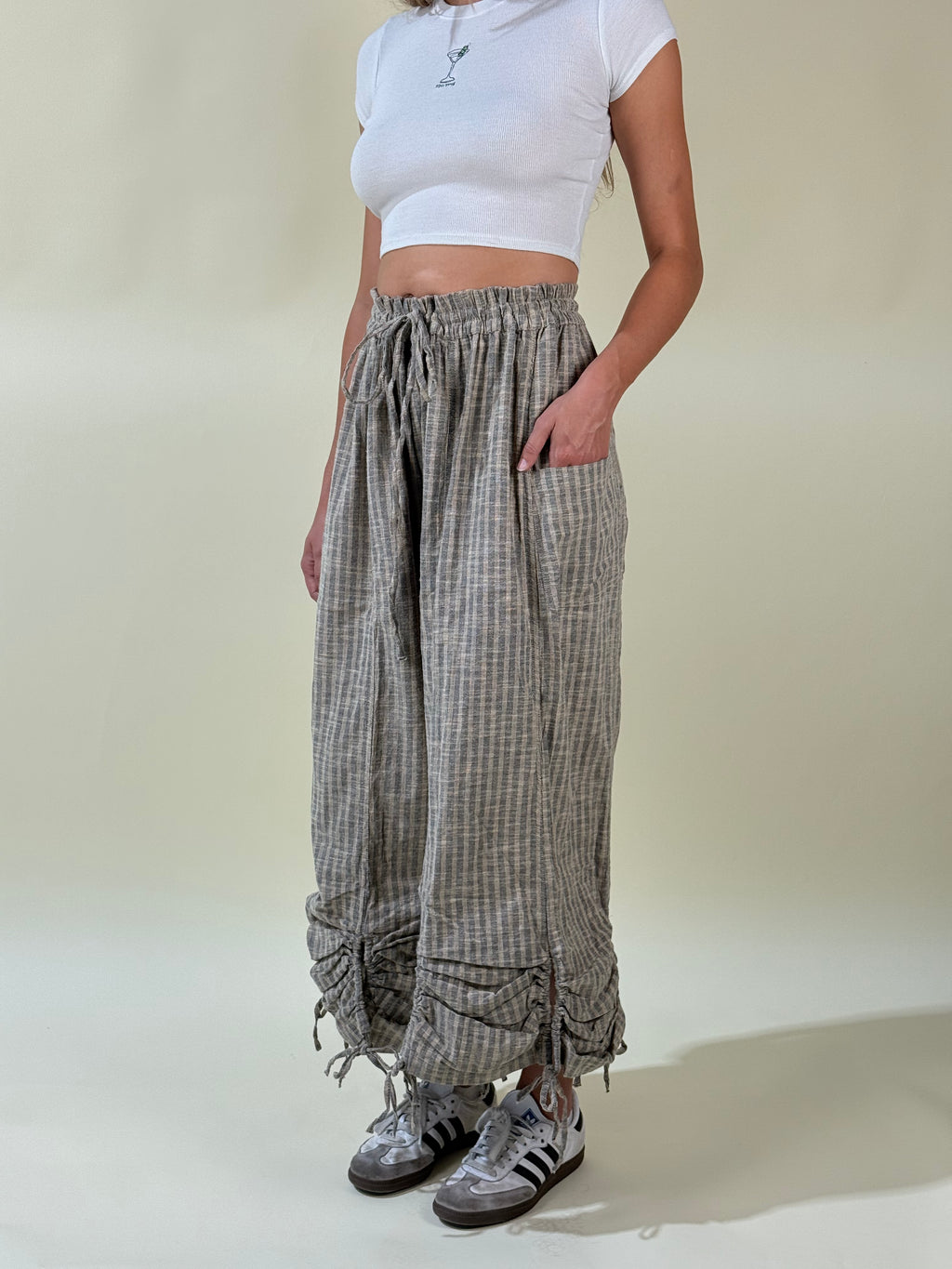 Pinstriped Wide Leg Draw String Pants
