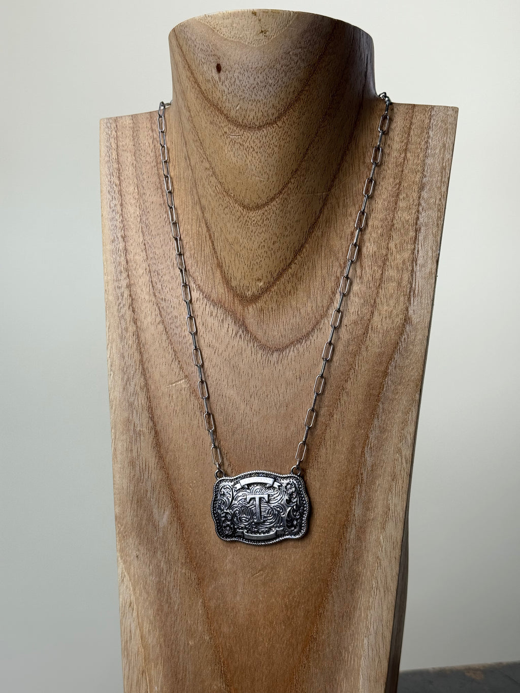 Belt Buckle Initial Necklace