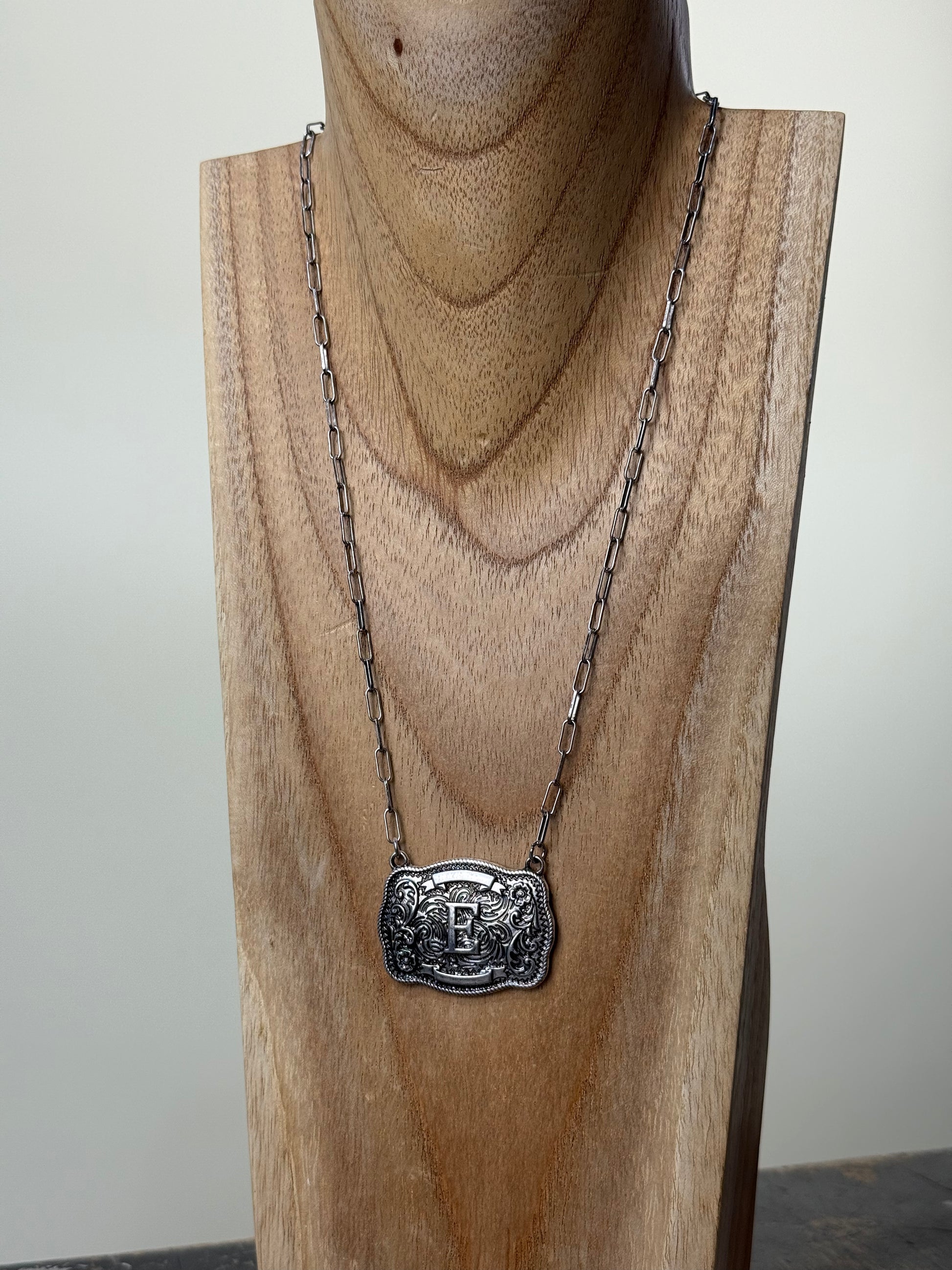 Belt Buckle Initial Necklace