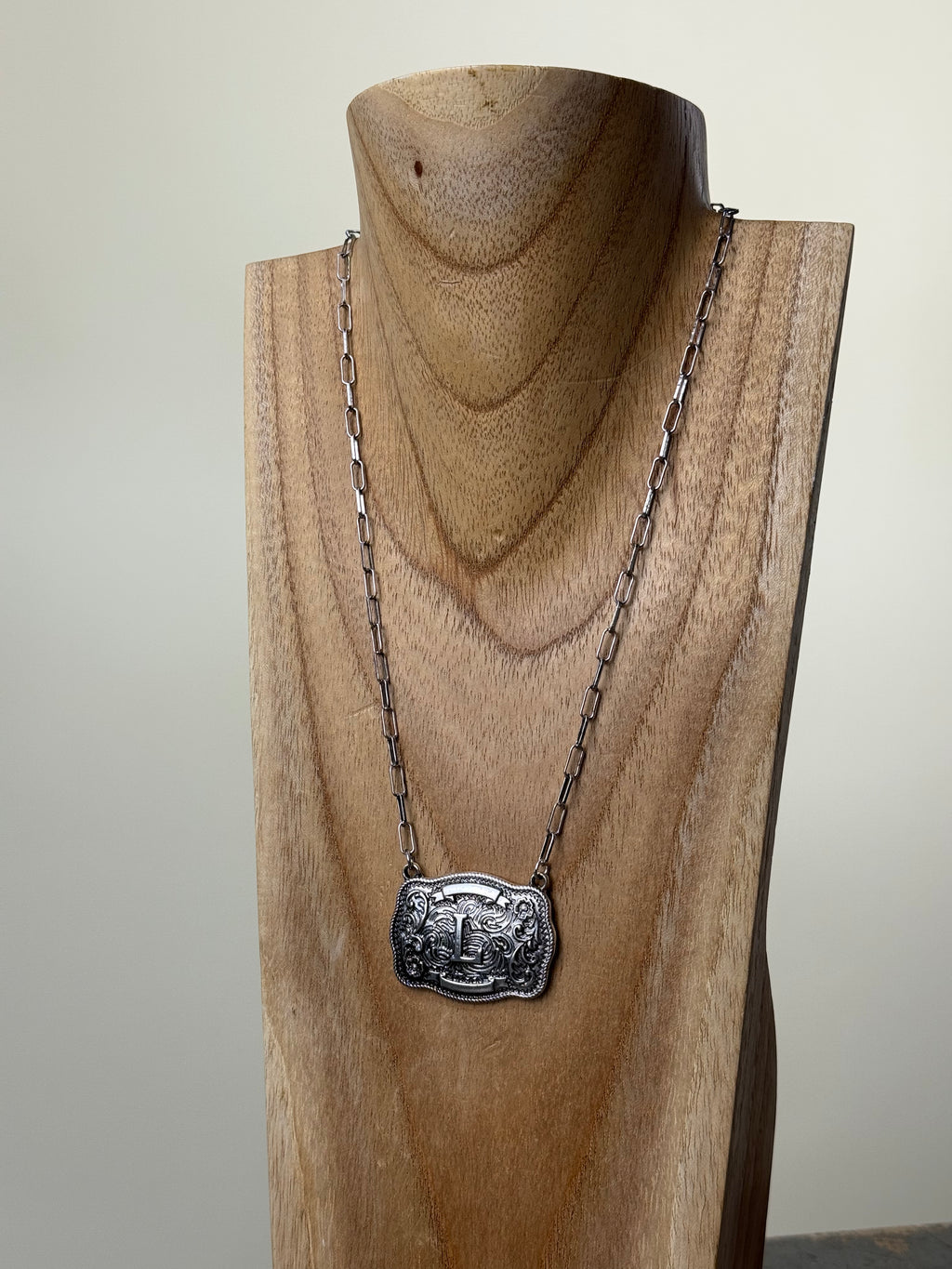 Belt Buckle Initial Necklace