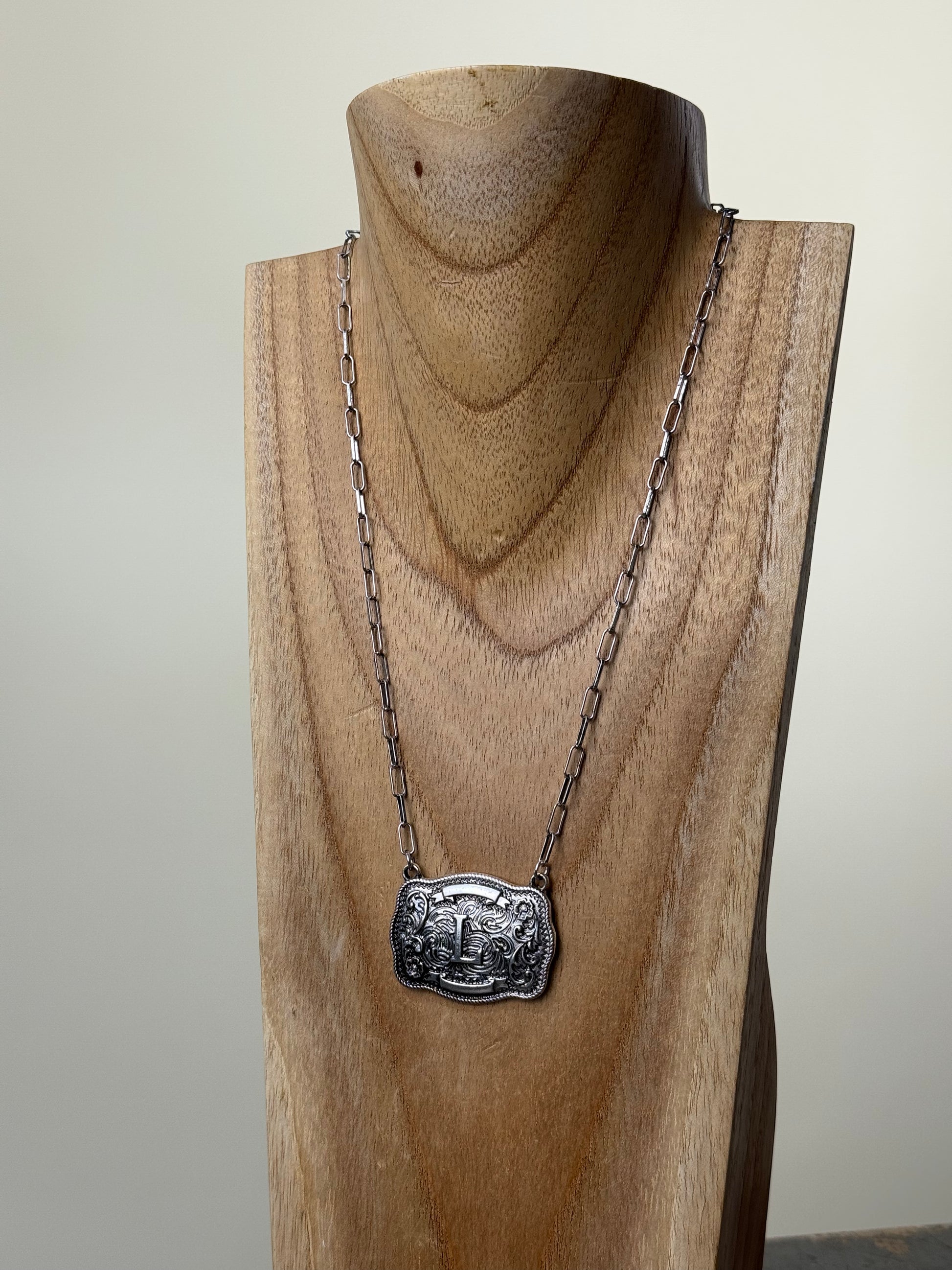 Belt Buckle Initial Necklace