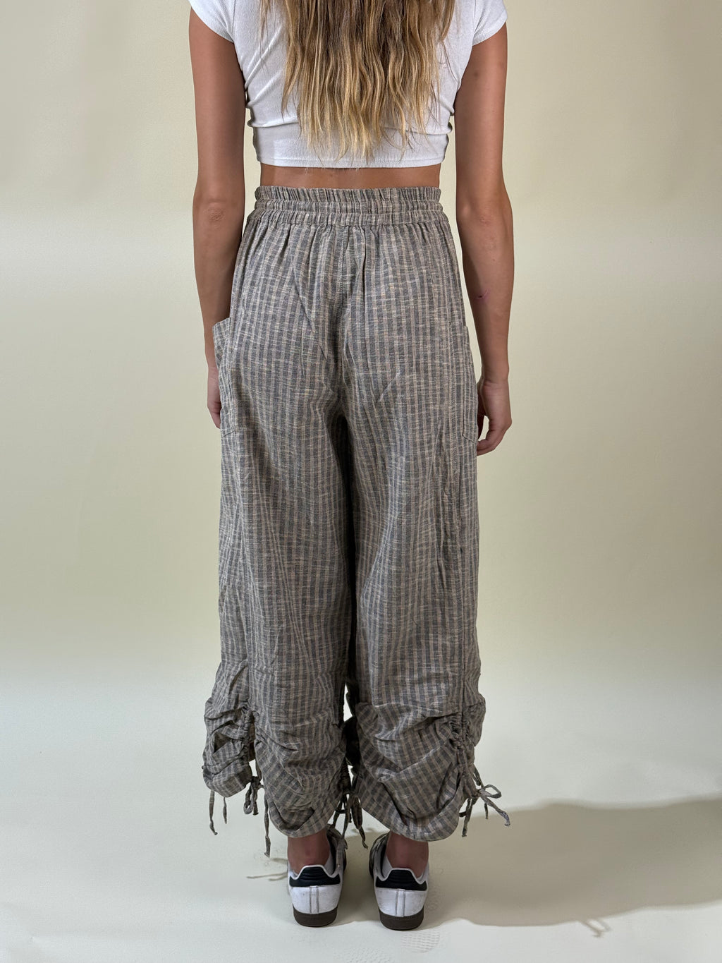 Pinstriped Wide Leg Draw String Pants
