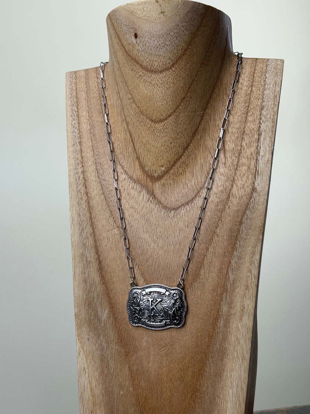 Belt Buckle Initial Necklace