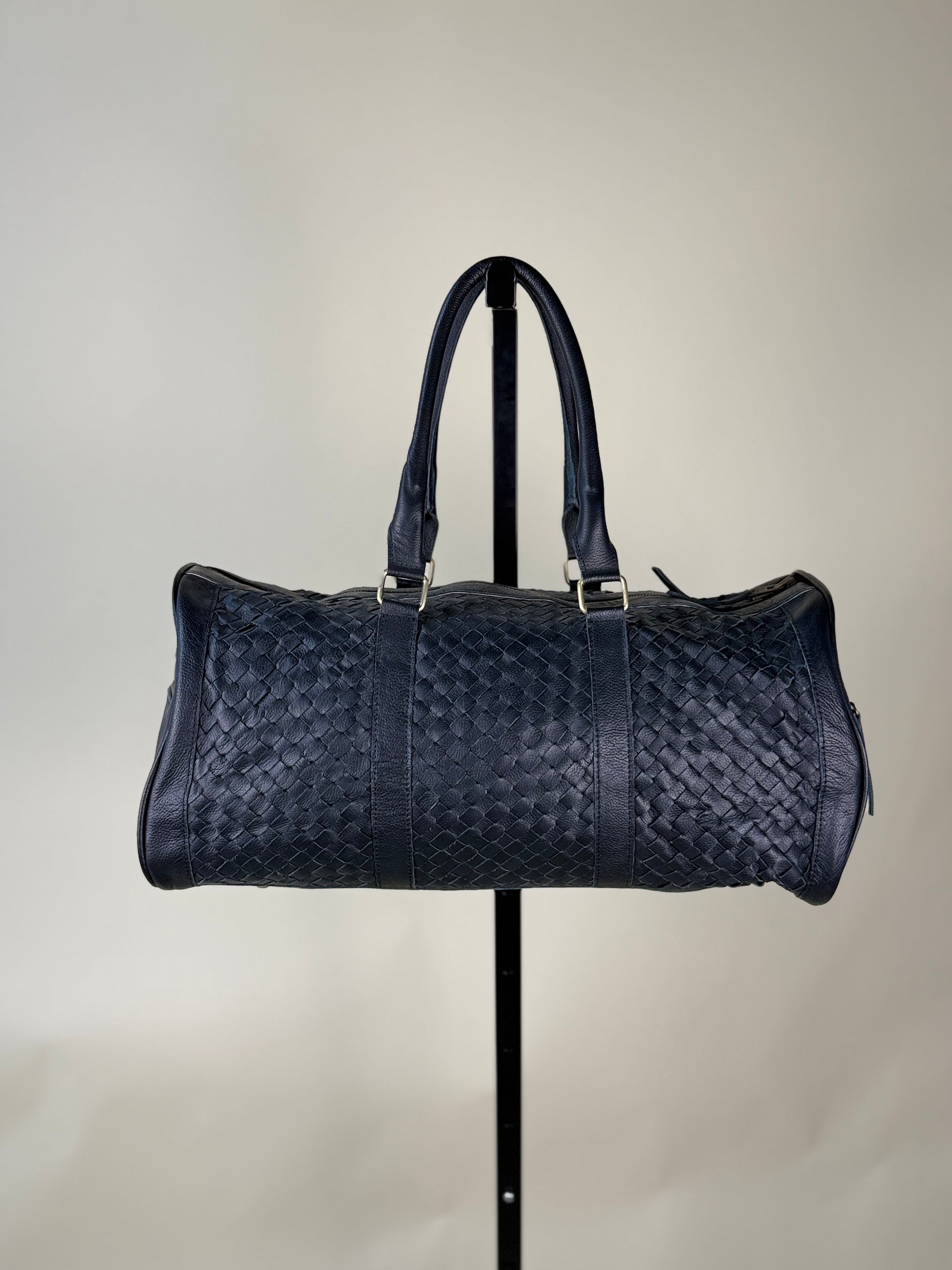 Woven Black Leather Duffle