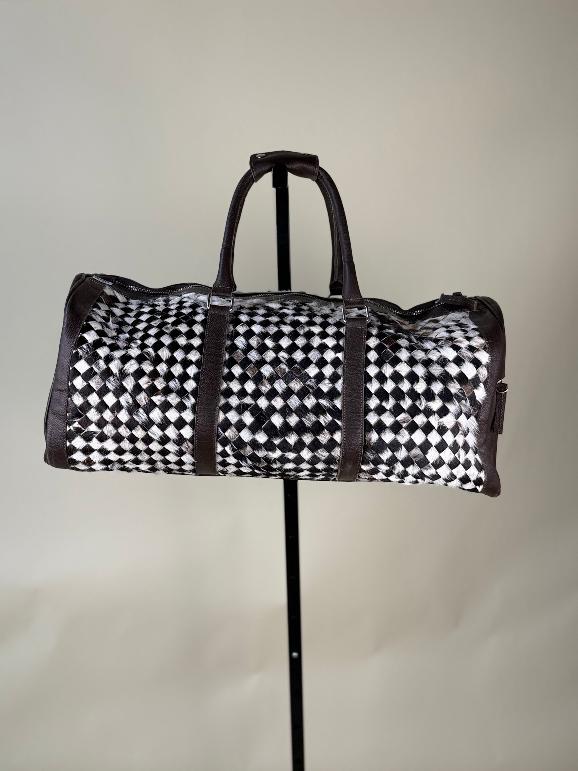 Woven Black & White Hide Duffle