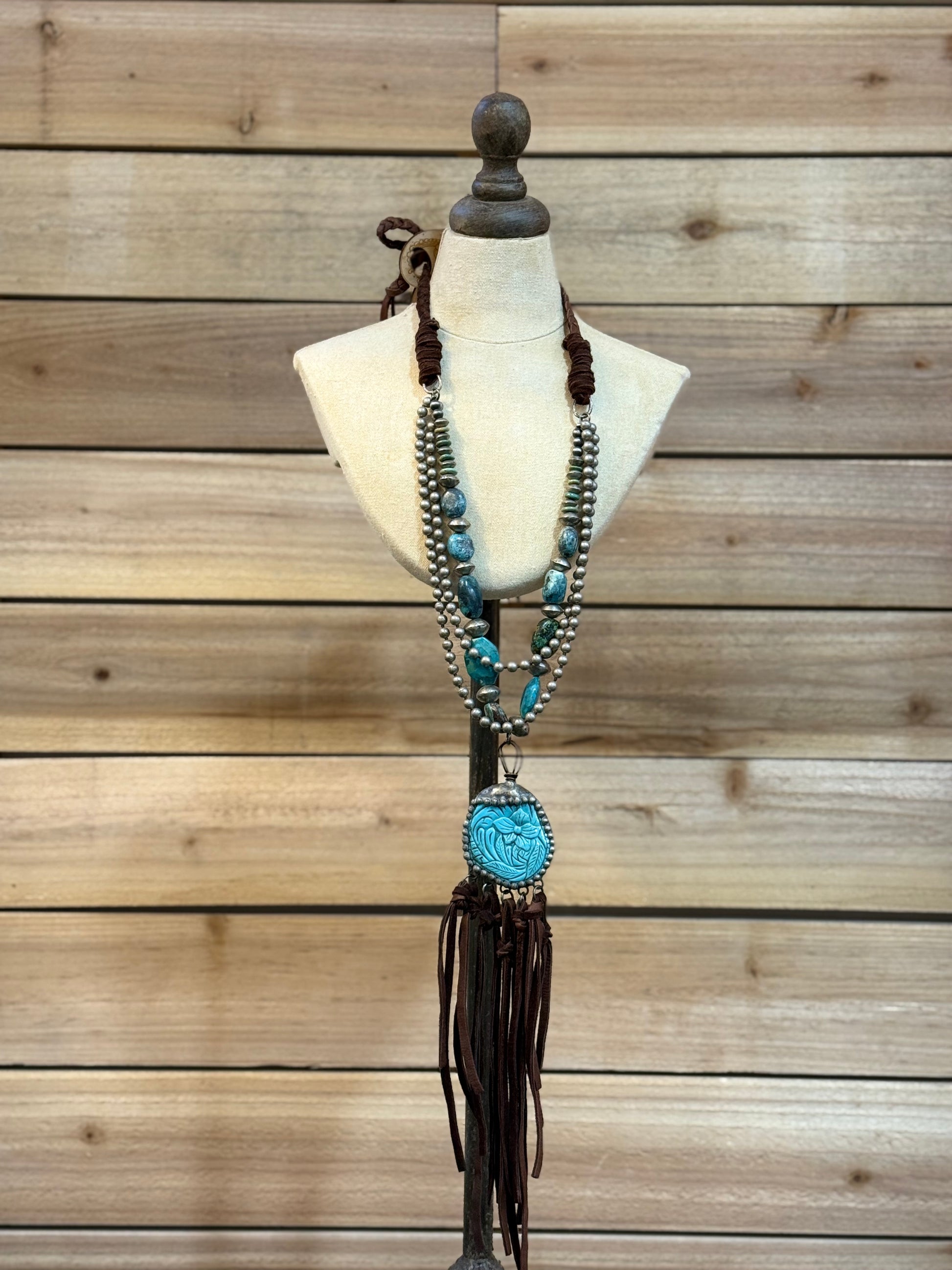 Turquoise Leather Necklace