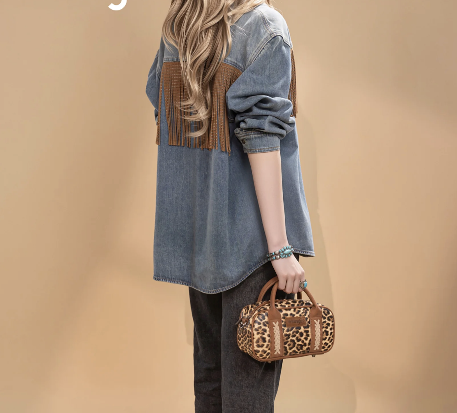 Wrangler Whipstitch Collection Mini Satchel/Crossbody Bag - Leopard