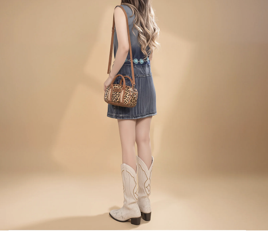 Wrangler Whipstitch Collection Mini Satchel/Crossbody Bag - Leopard