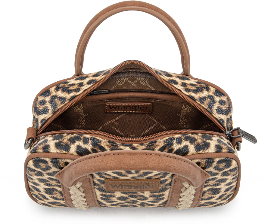 Wrangler Whipstitch Collection Mini Satchel/Crossbody Bag - Leopard