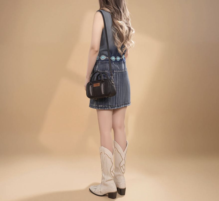 Wrangler Whipstitch Collection Mini Satchel/Crossbody Bag - Black