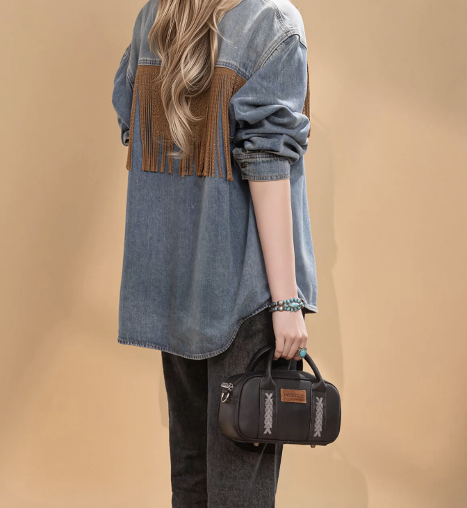 Wrangler Whipstitch Collection Mini Satchel/Crossbody Bag - Black