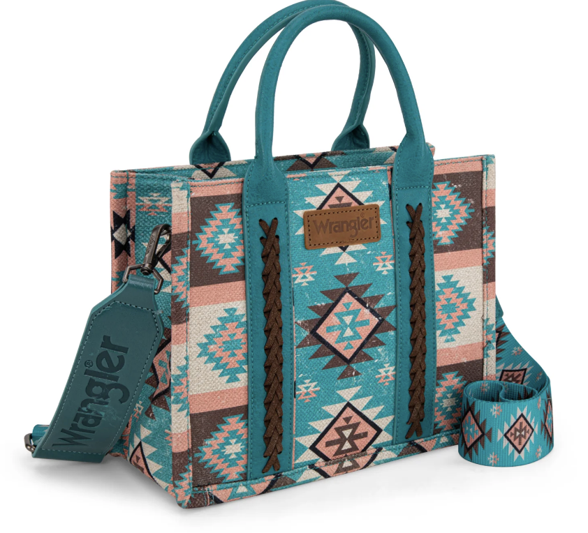 Wrangler Aztec Pattern Dual Sided Print -Tote/Crossbody -Turquoise