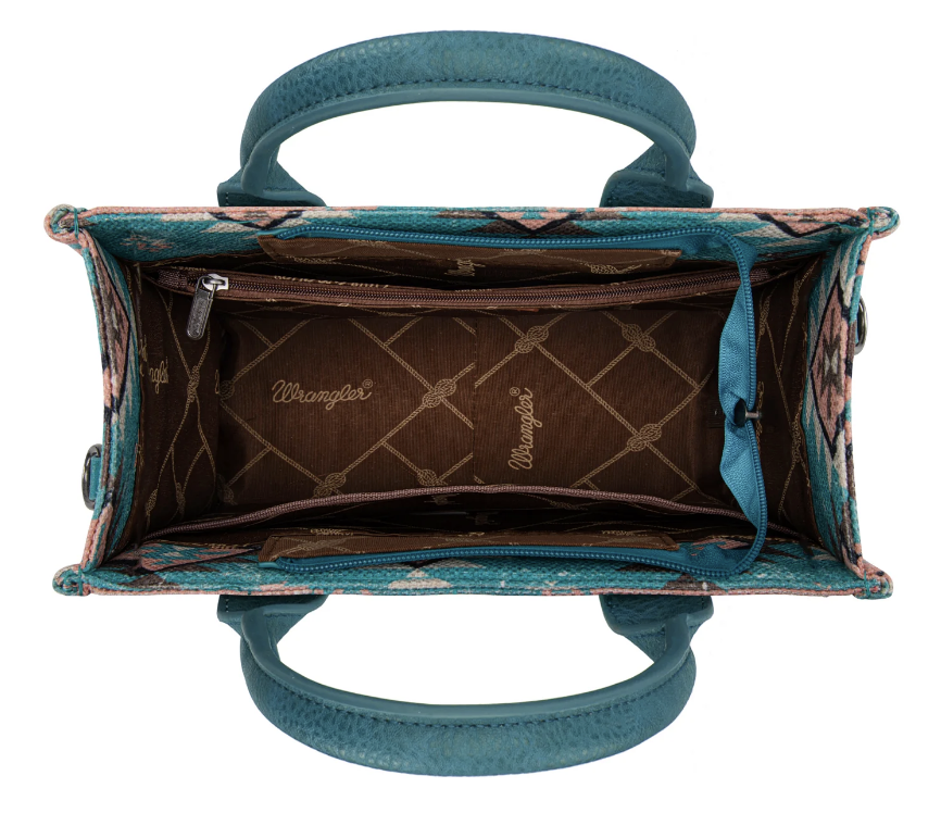 Wrangler Aztec Pattern Dual Sided Print -Tote/Crossbody -Turquoise