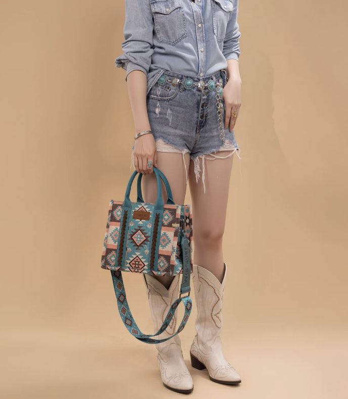 Wrangler Aztec Pattern Dual Sided Print -Tote/Crossbody -Turquoise