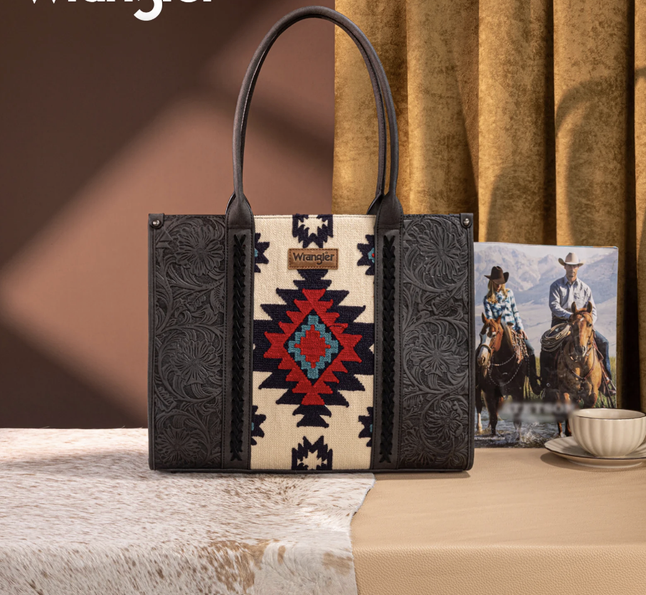 Wrangler Vintage Tooled Aztec Pattern Print Concealed Carry Large Tote