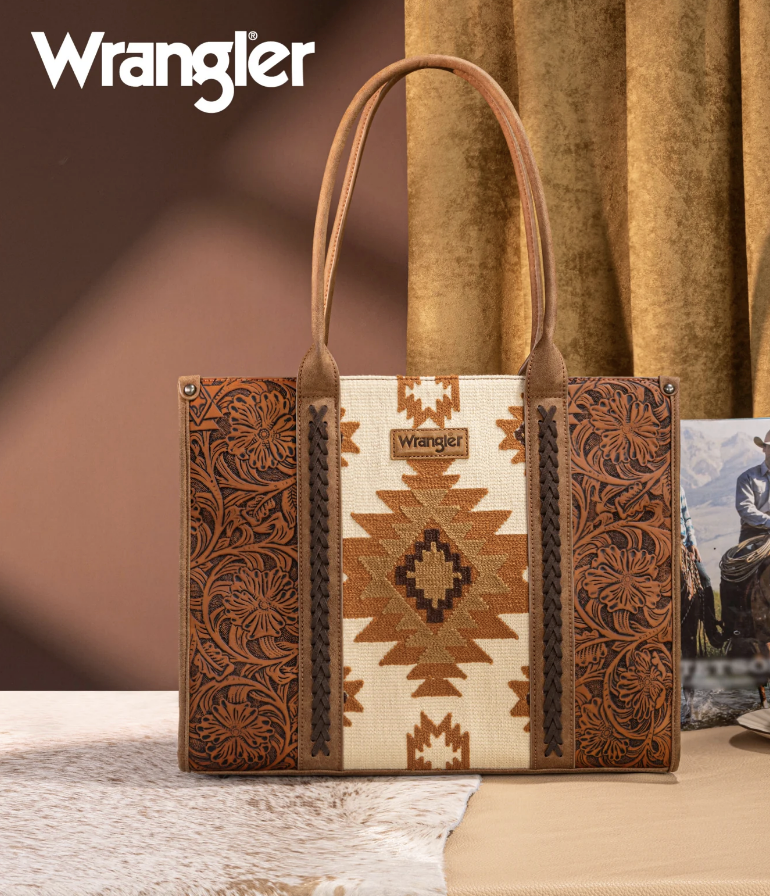 Wrangler Vintage Tooled Aztec Pattern Print Concealed Carry Large Tote
