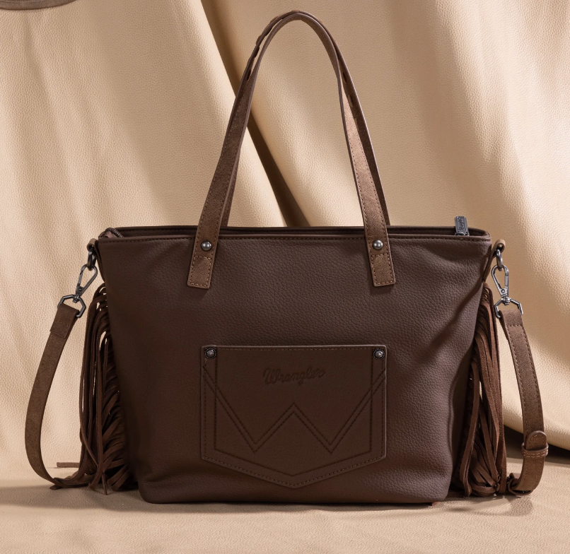 Wrangler Aztec Embroidered Tote/Crossbody Bag- Brown